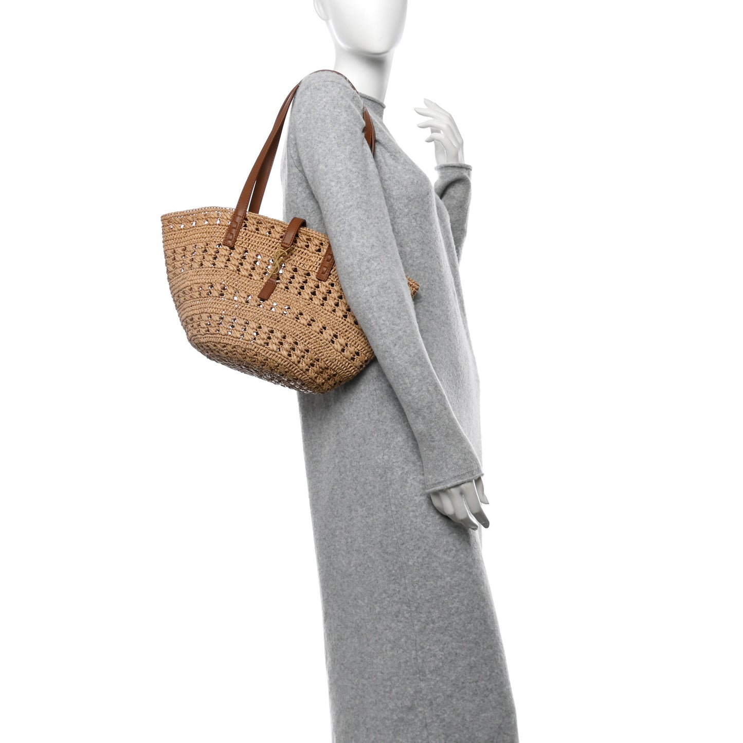 Raffia Calfskin Small Panier Tote Naturel