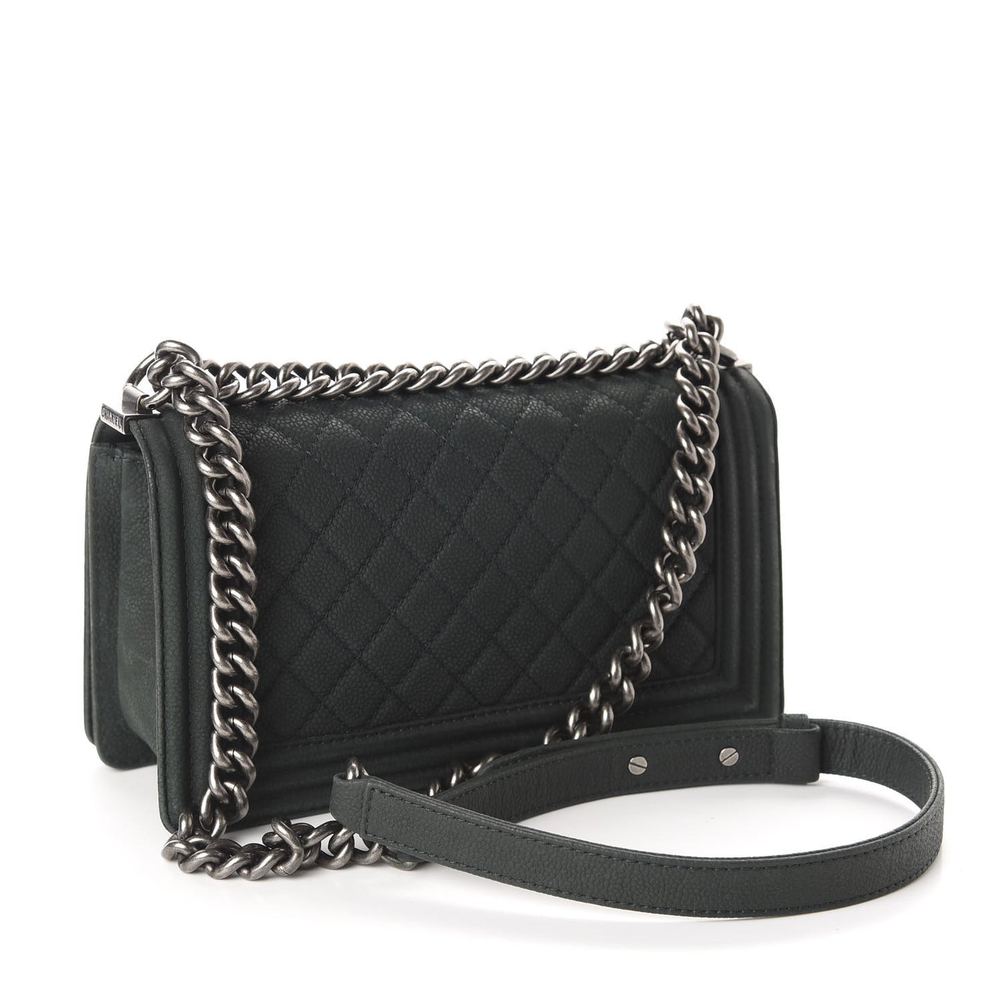 Iridescent Caviar Quilted Medium Boy Flap Dark Green