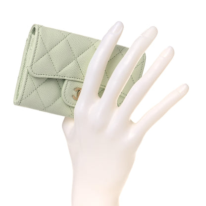 Chanel Caviar Quilted Flap Card Holder Wallet Light Green 2 of 9