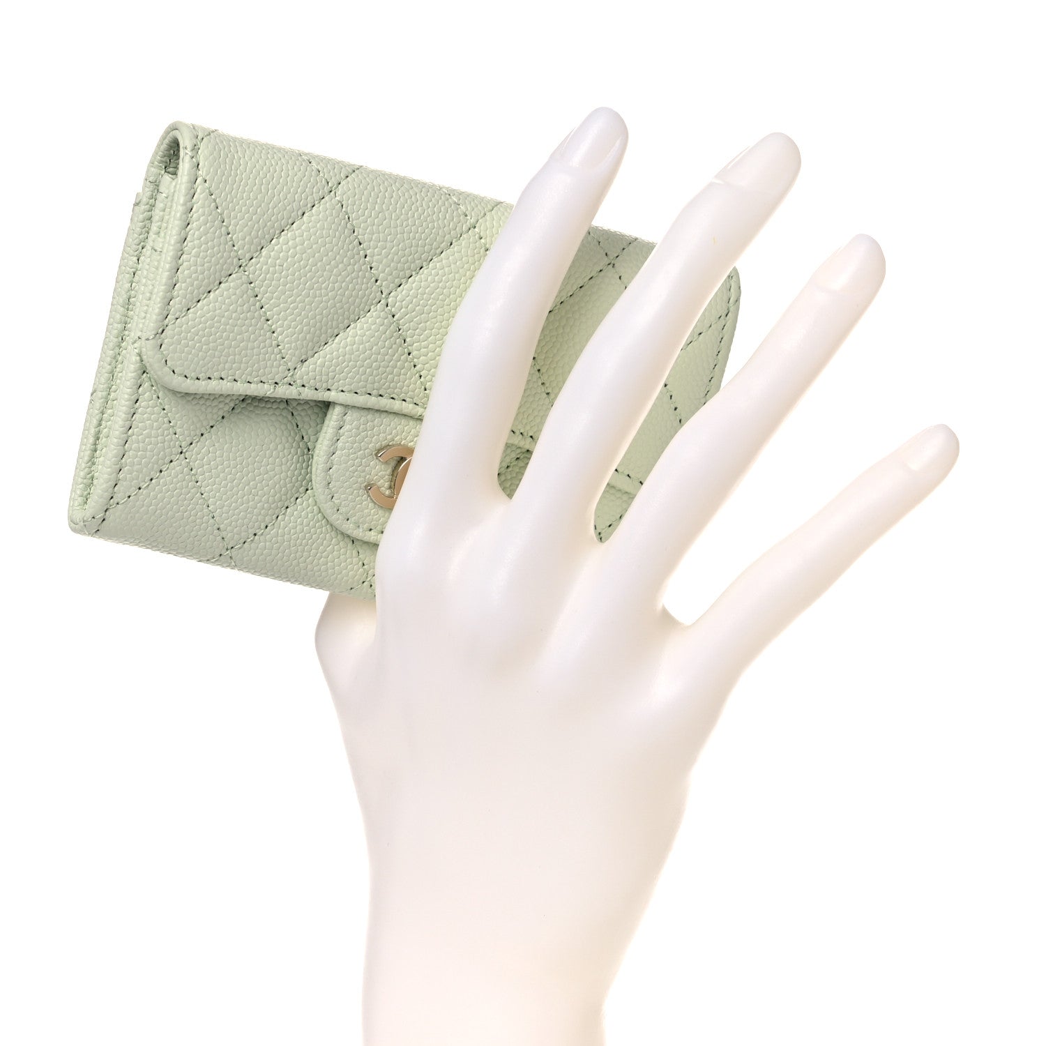 Chanel Caviar Quilted Flap Card Holder Wallet Light Green 2 of 9