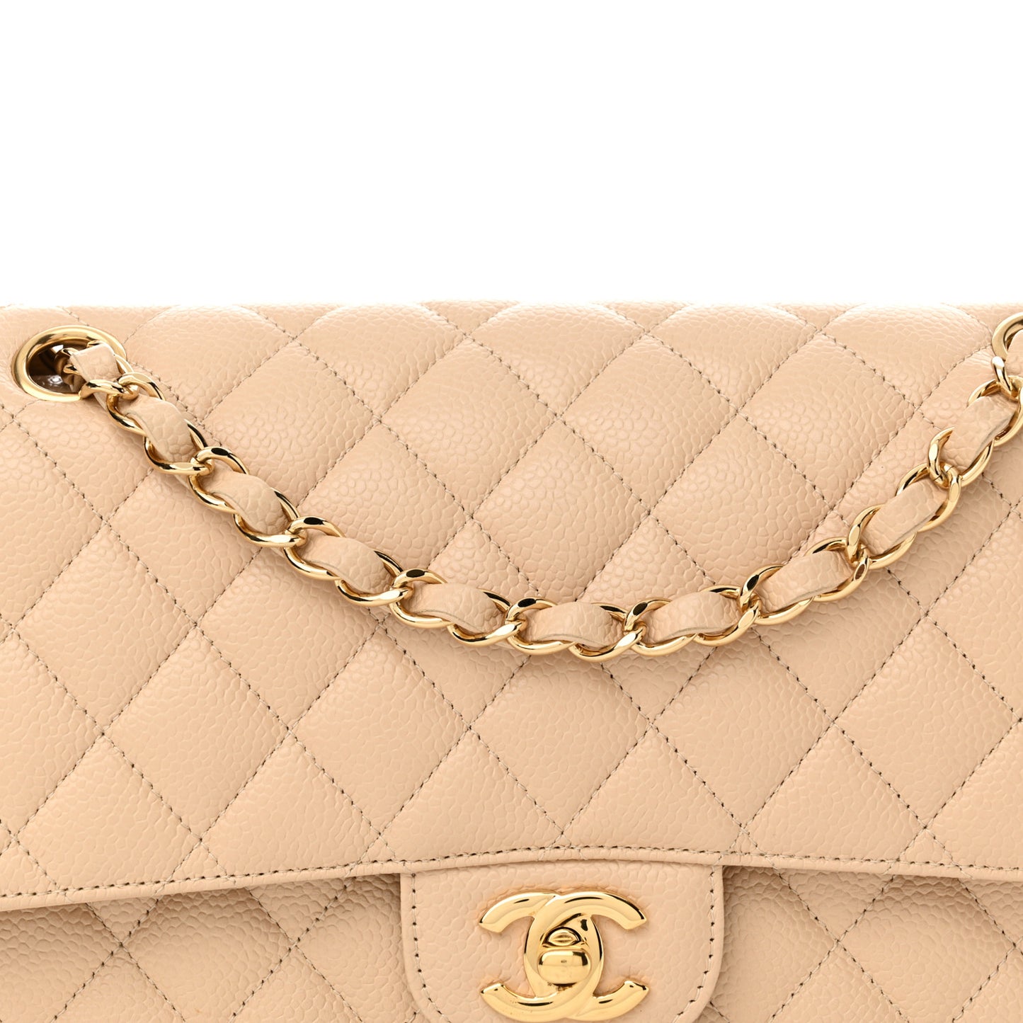 Caviar Quilted Medium Double Flap Beige