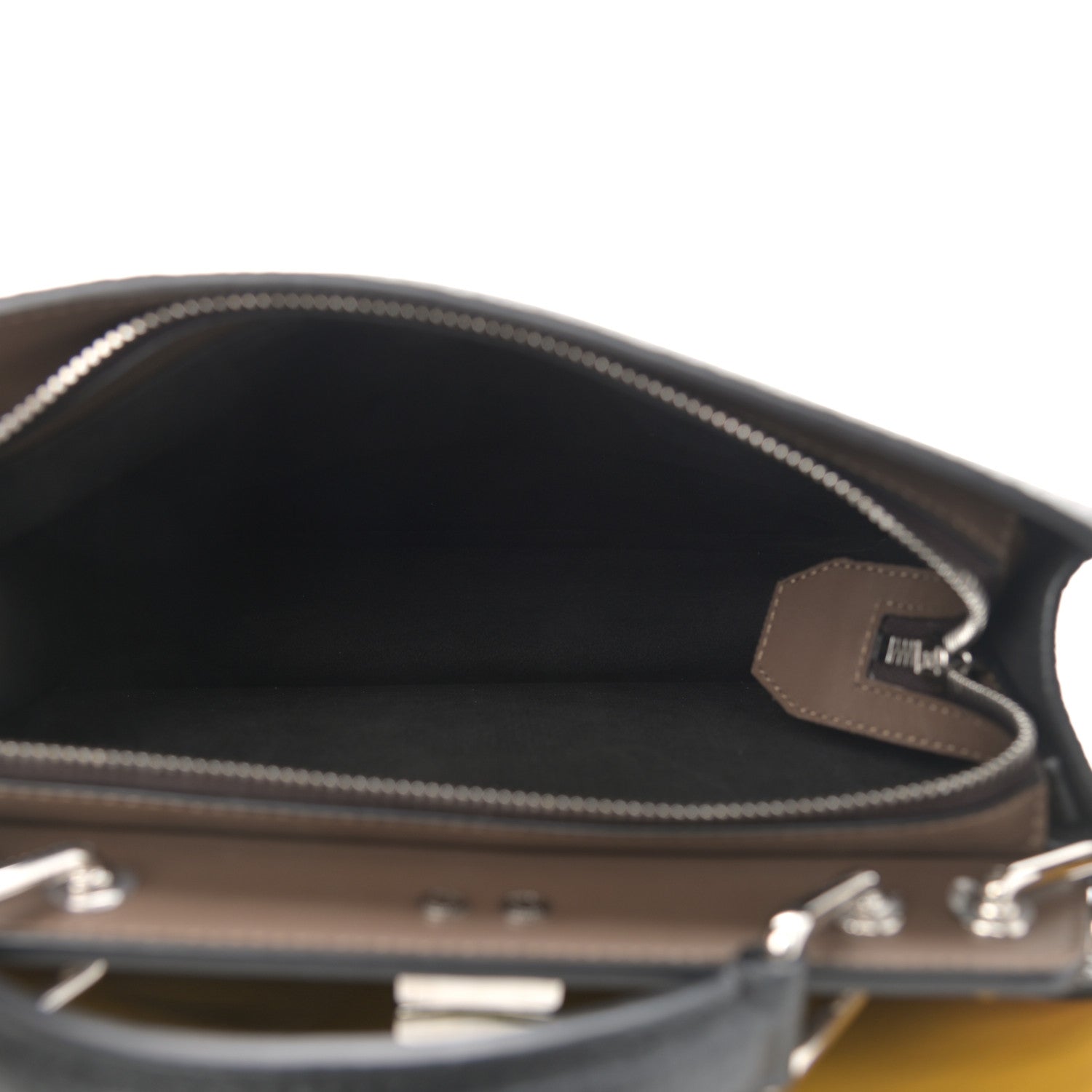 Fendi Cuoio Romano Vitello Cover Glazed Fabric Bi-Color FF 1974 Mini Peekaboo I SEE U Satchel Black Mimosa Tobacco Moro 5 of 11