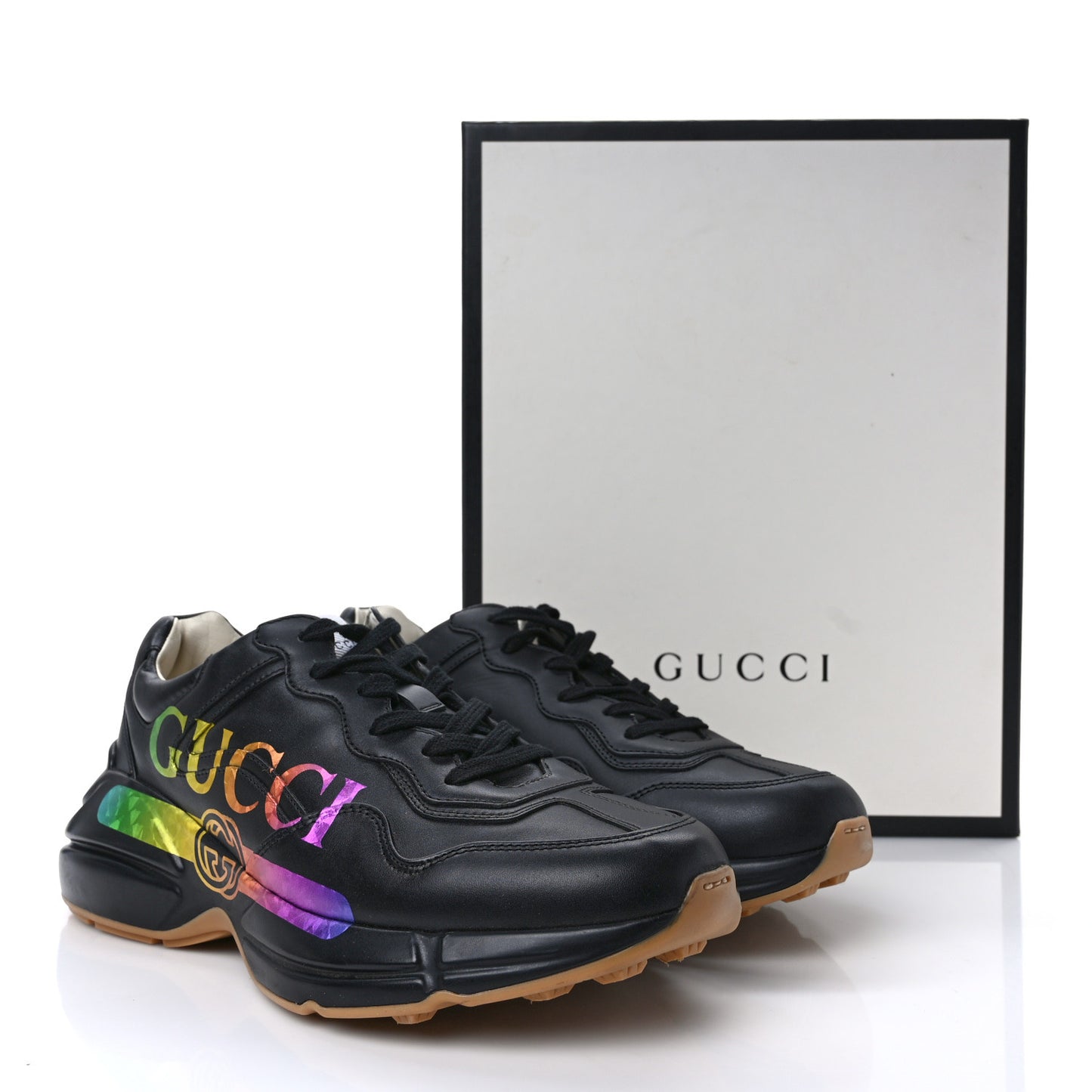Calfskin Iridescent Logo Mens Rhyton Sneakers 8 Black
