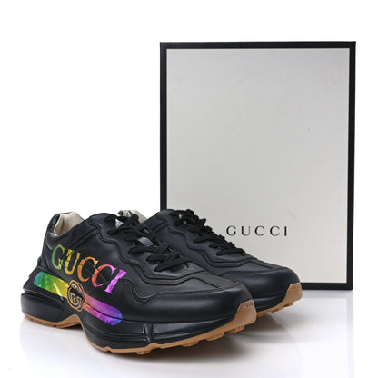 Gucci Calfskin Iridescent Logo Mens Rhyton Sneakers 8 Black 10 of 10