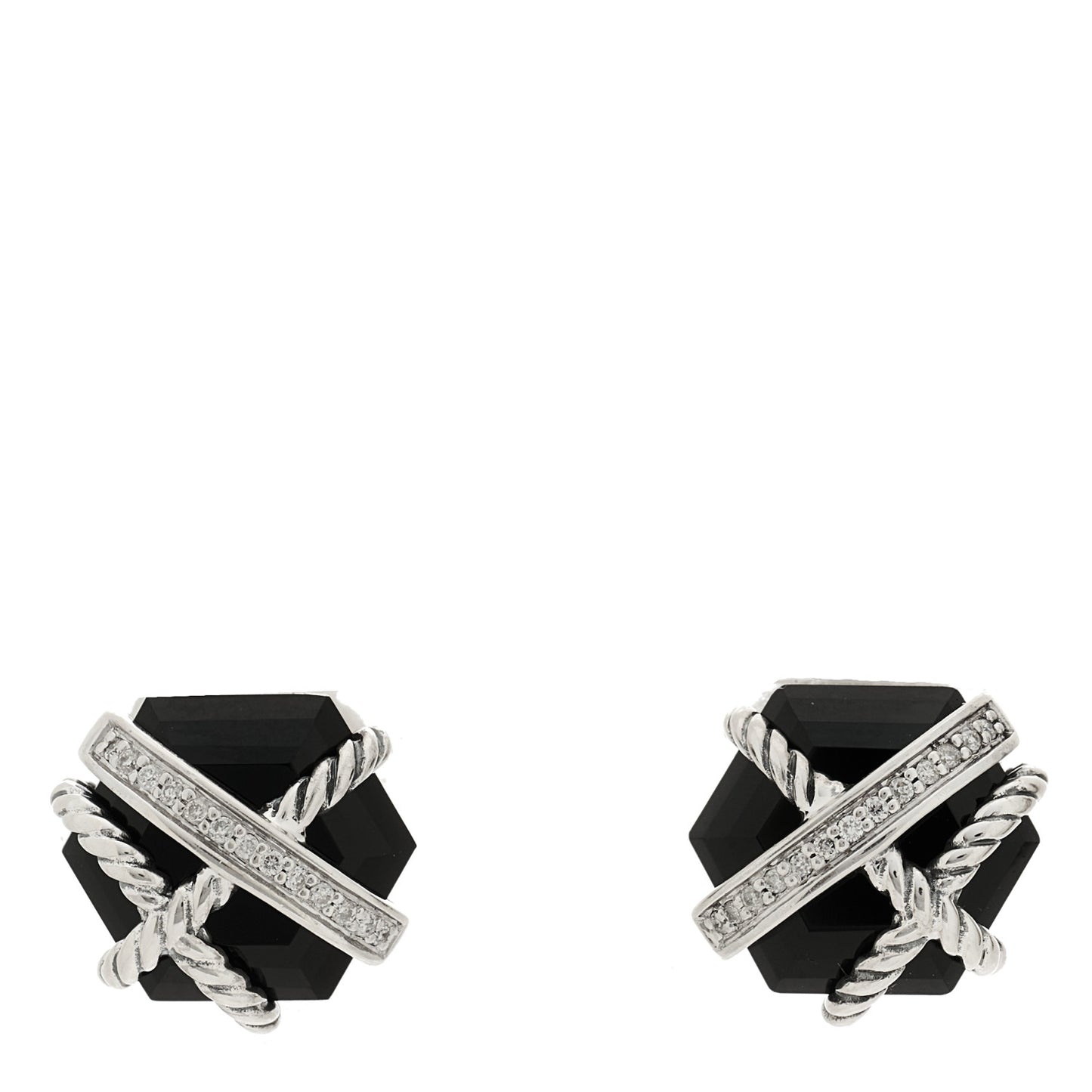 Sterling Silver Diamond Black Onyx 11mm Cable Wrap Earrings