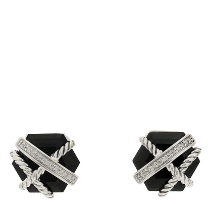 David Yurman Sterling Silver Diamond Black Onyx 11mm Cable Wrap Earrings 1 of 4