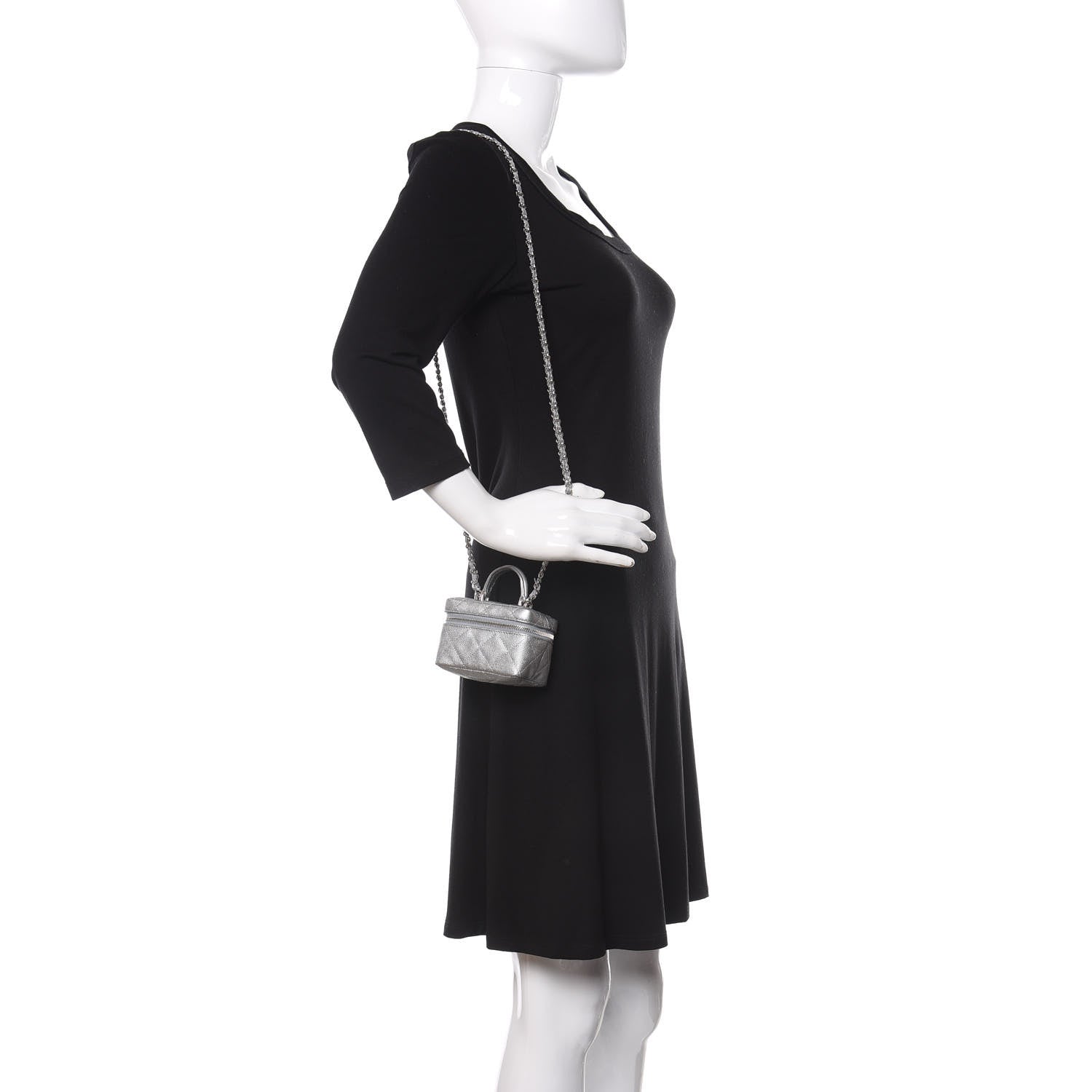 Chanel Metallic Caviar Quilted Mini Top Handle Vanity With Chain Silver 2 of 10