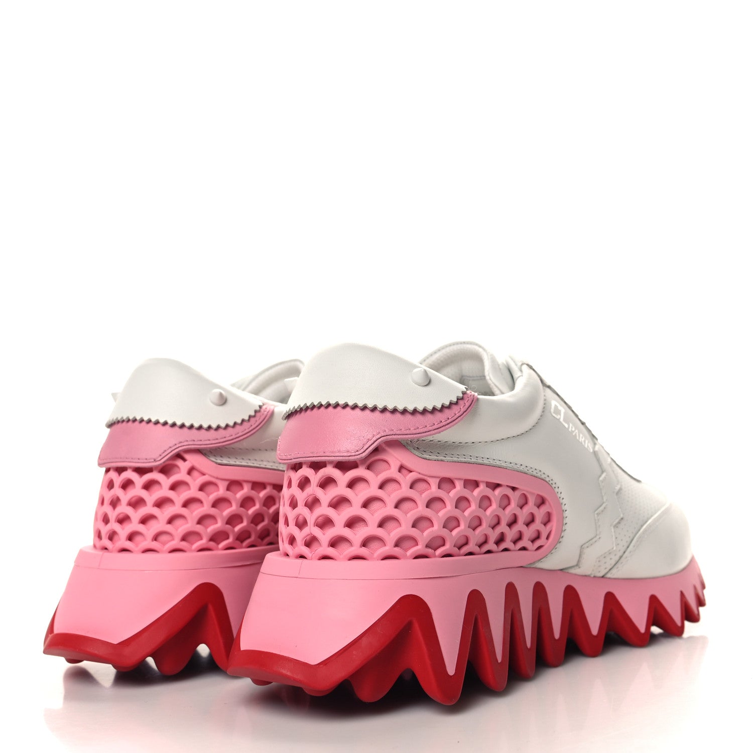 Christian Louboutin Calfskin Neoprene Womens Loubishark Sneakers 38.5 White Pink 5 of 8
