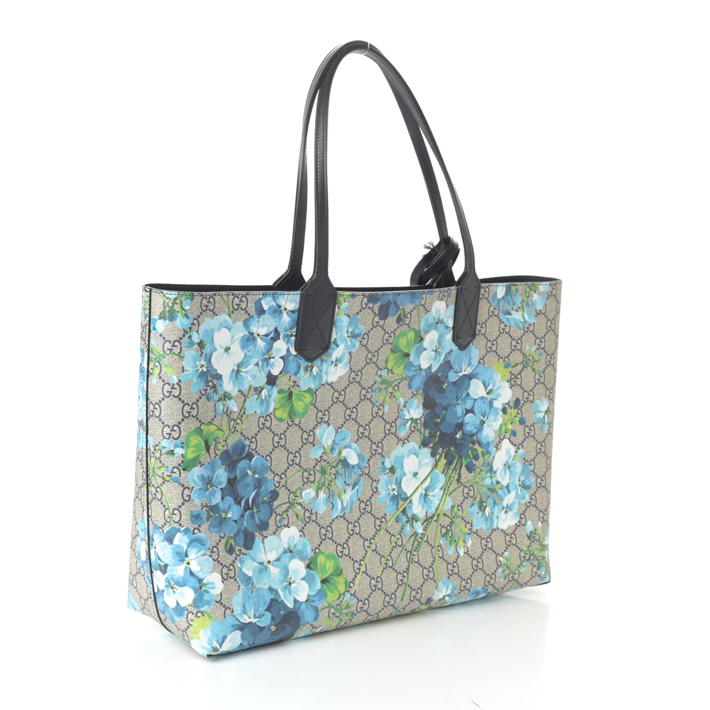 GG Supreme Monogram Blooms Medium Reversible Tote Beige Blue Navy
