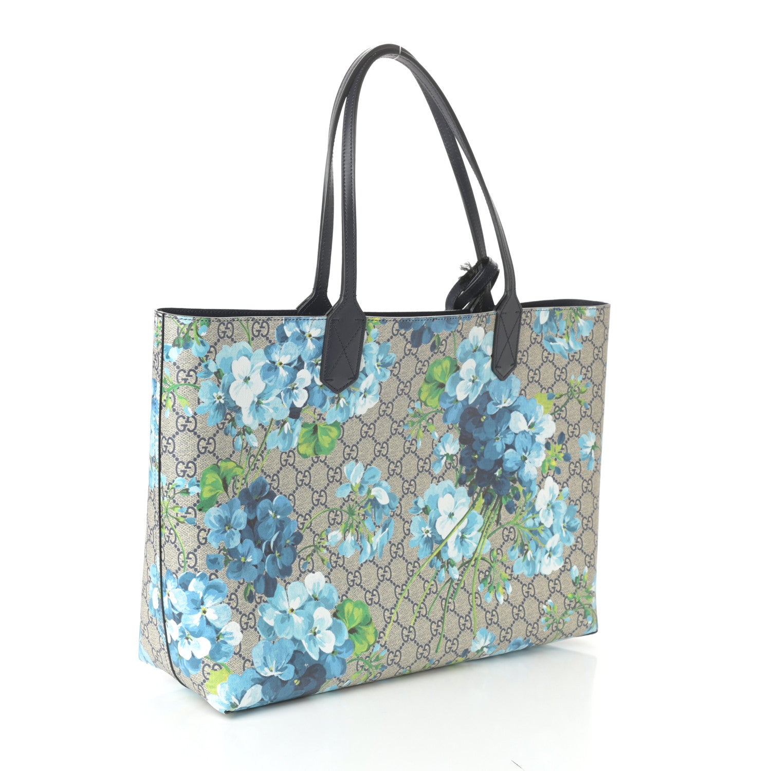 Gucci GG Supreme Monogram Blooms Medium Reversible Tote Beige Blue Navy 4 of 14