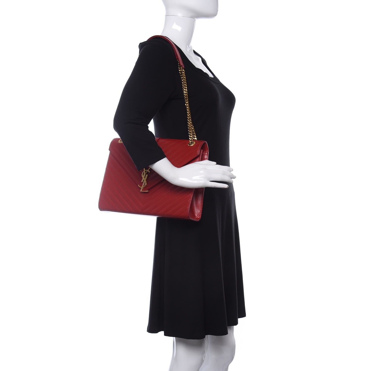 Saint Laurent Grain De Poudre Matelasse Chevron Large Monogram Satchel Lipstick Red 2 of 15