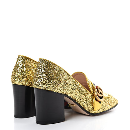 Gucci Glitter Nappa Web Peyton 75mm Loafer Pumps 37 Oro Vecchio 4 of 8