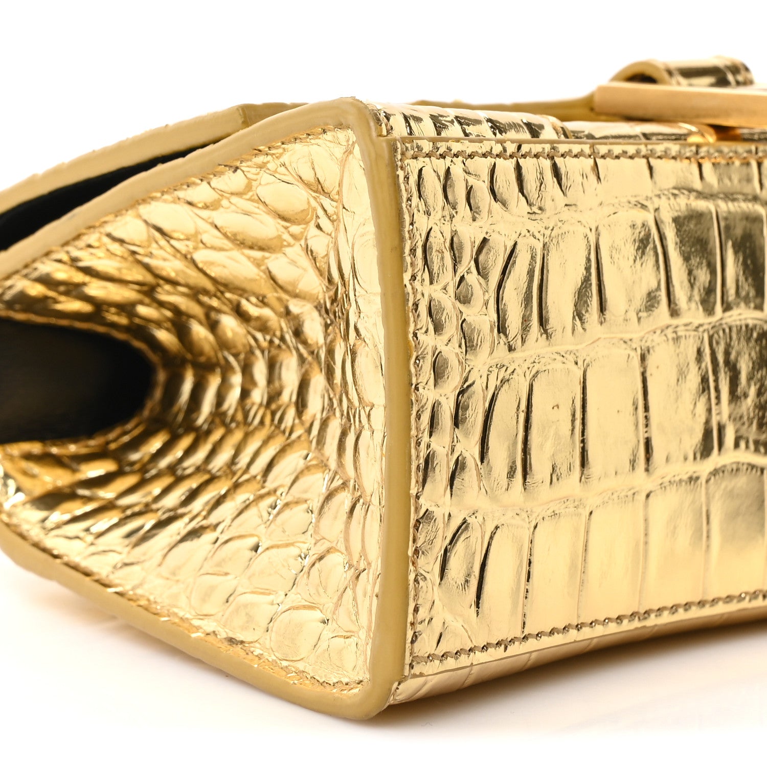Balenciaga Metallic Calfskin Crocodile Embossed Hourglass Top Handle Bag XS Gold 8 of 9