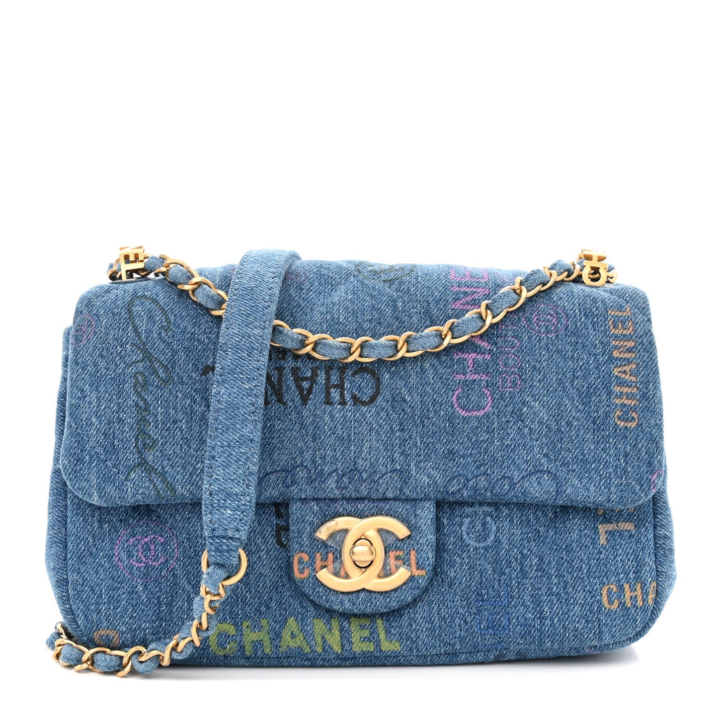 Denim Quilted Mini Denim Mood Rectangular Flap Blue Multicolor