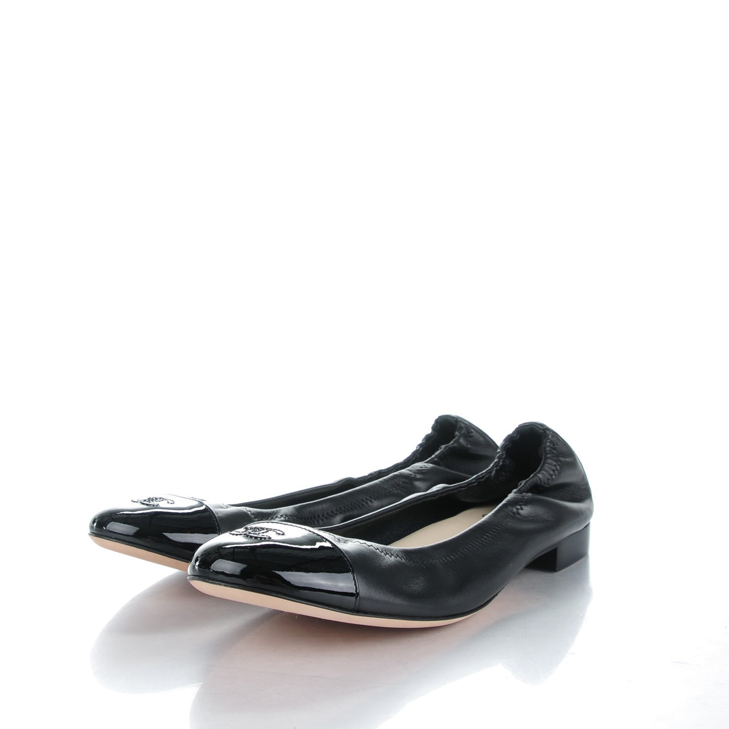 Lambskin Patent CC Elastic Cap Toe Ballerina Flats 42 Black