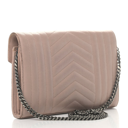 Saint Laurent Sheepskin Tri-Quilt Monogram Envelope Chain Wallet Beige 2 of 9