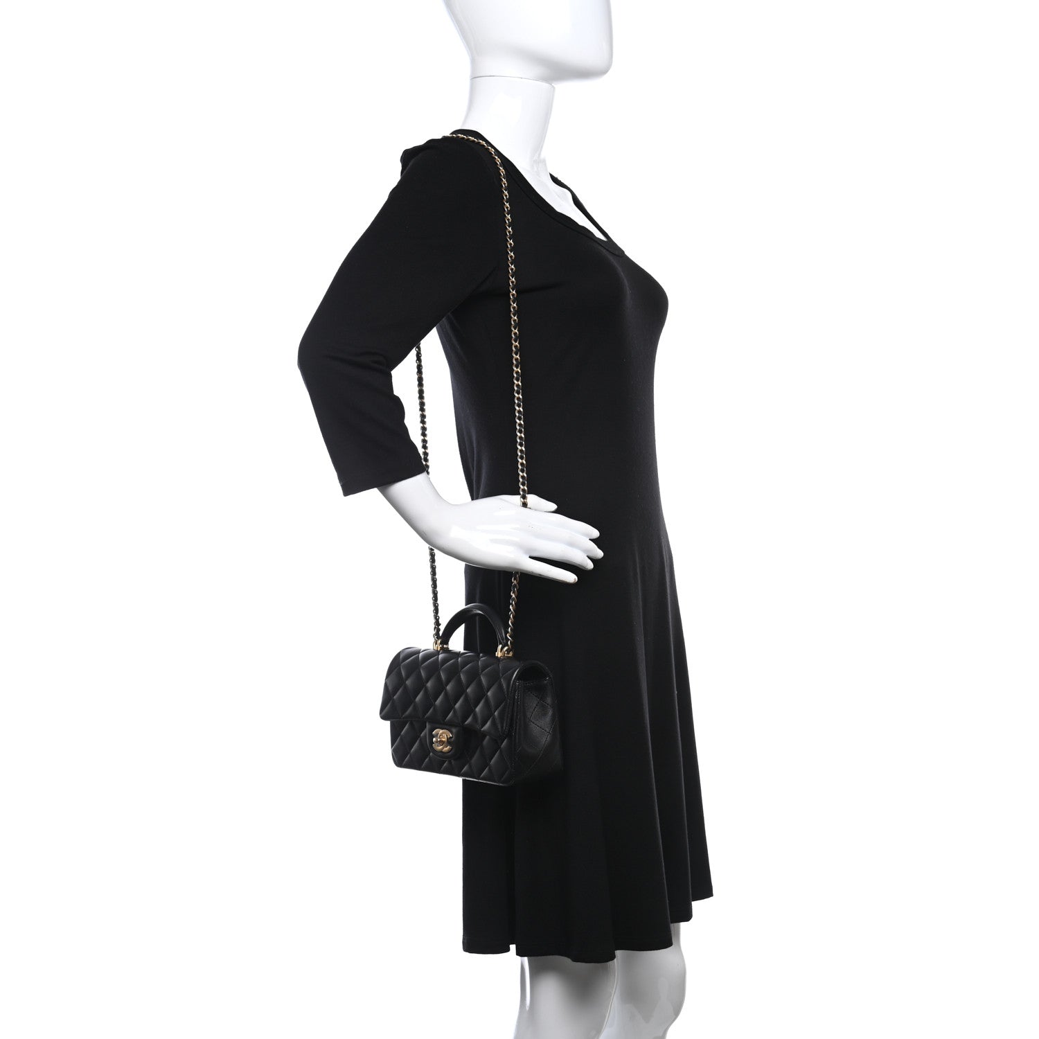 Chanel Lambskin Quilted Mini Top Handle Rectangular Flap Black 2 of 9