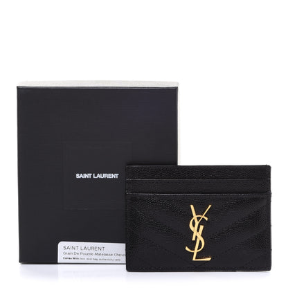 Saint Laurent Grain De Poudre Matelasse Chevron Monogram Credit Card Case Black 8 of 8