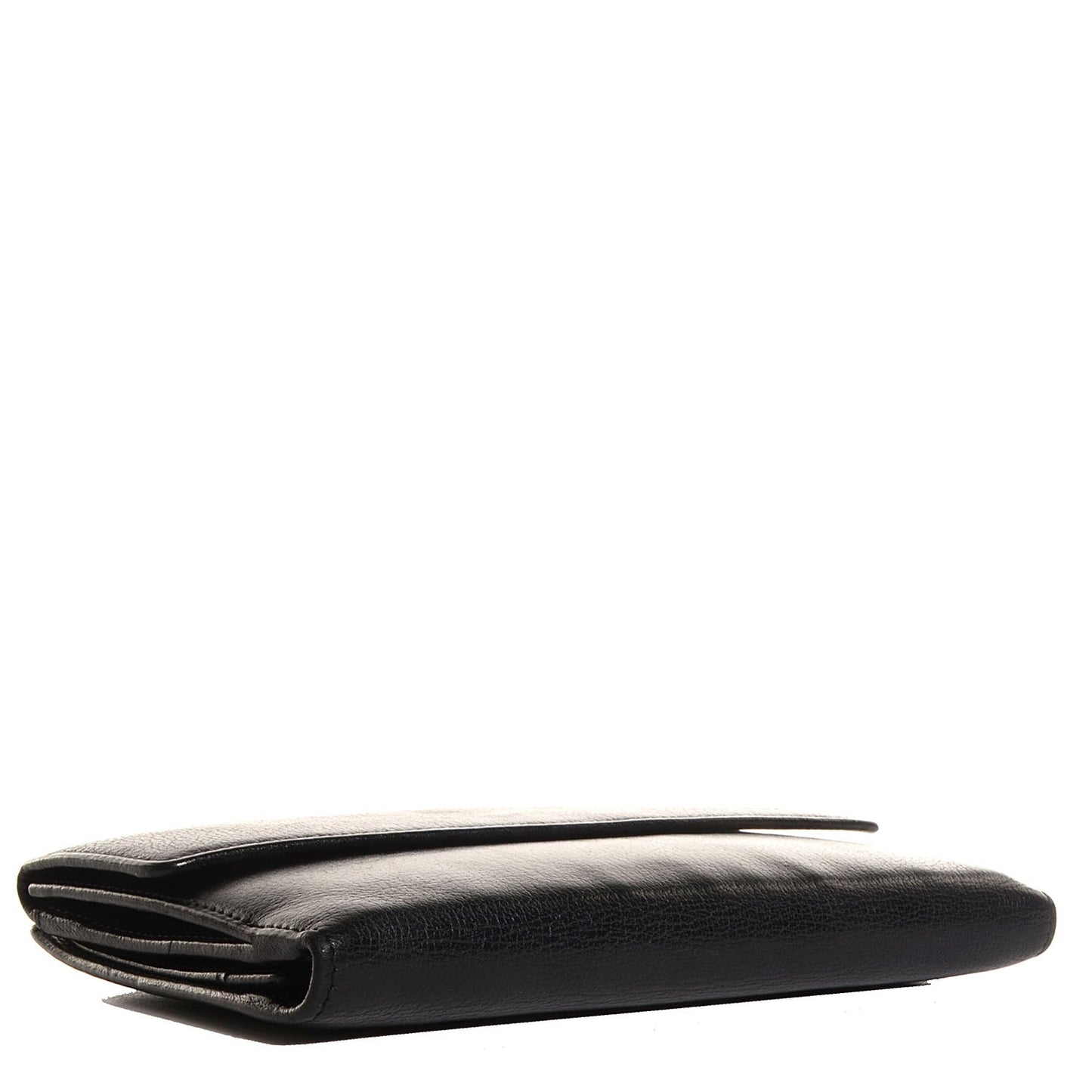 Goatskin Camellia Embossed Flap Wallet Black