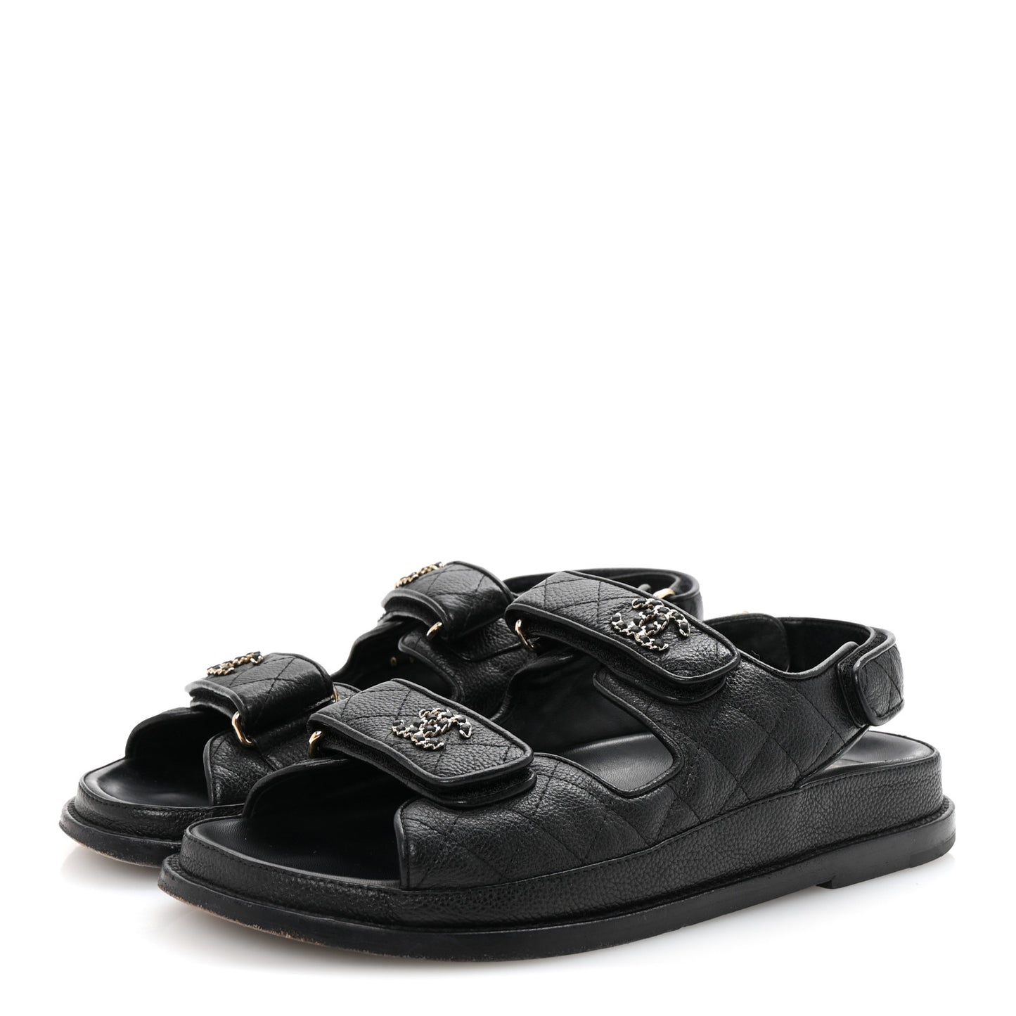 Grained Calfskin Velcro Dad Sandals 38 Black