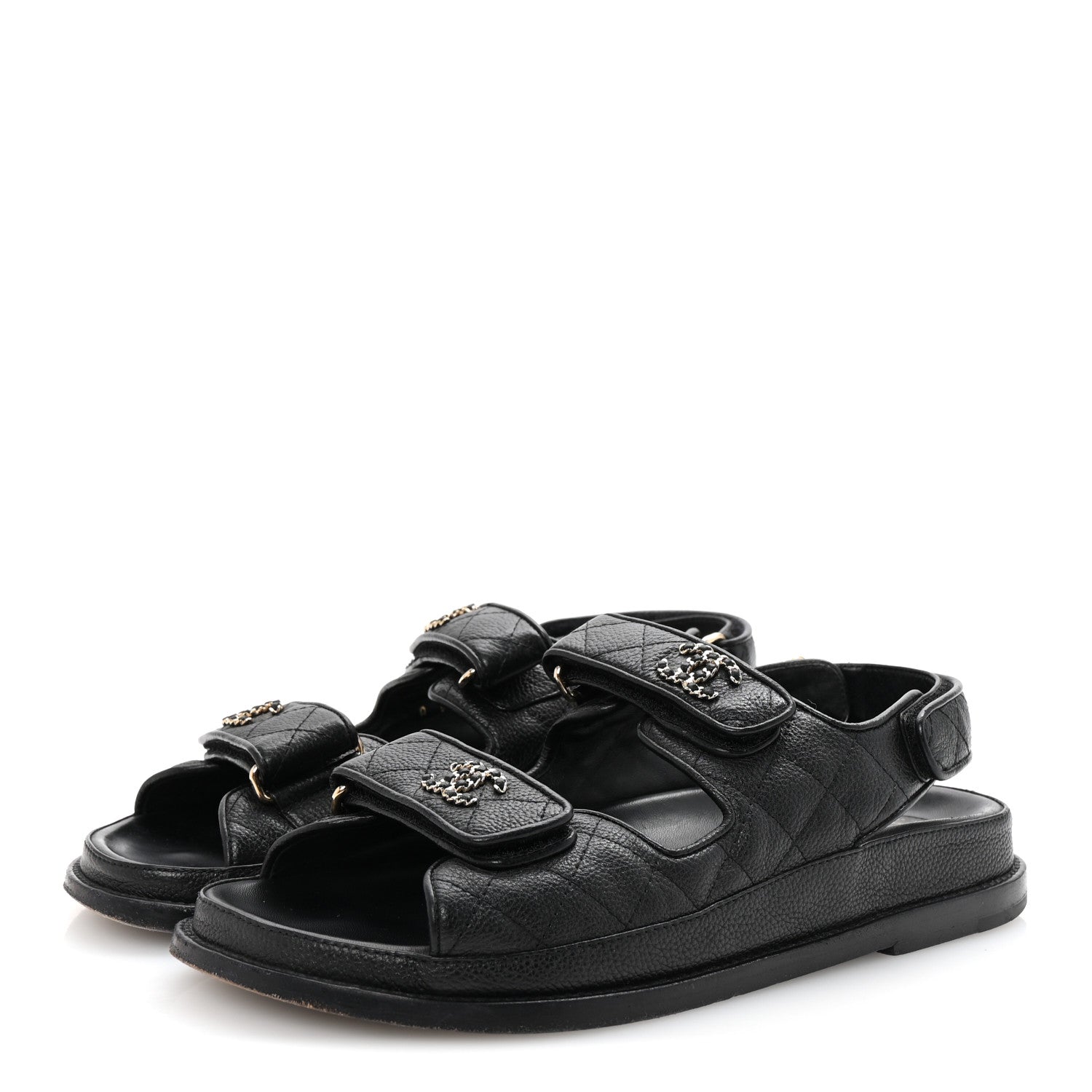 Chanel Grained Calfskin Velcro Dad Sandals 38 Black 4 of 10