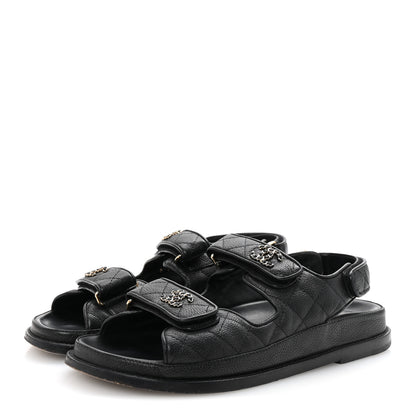 Chanel Grained Calfskin Velcro Dad Sandals 38 Black 4 of 10
