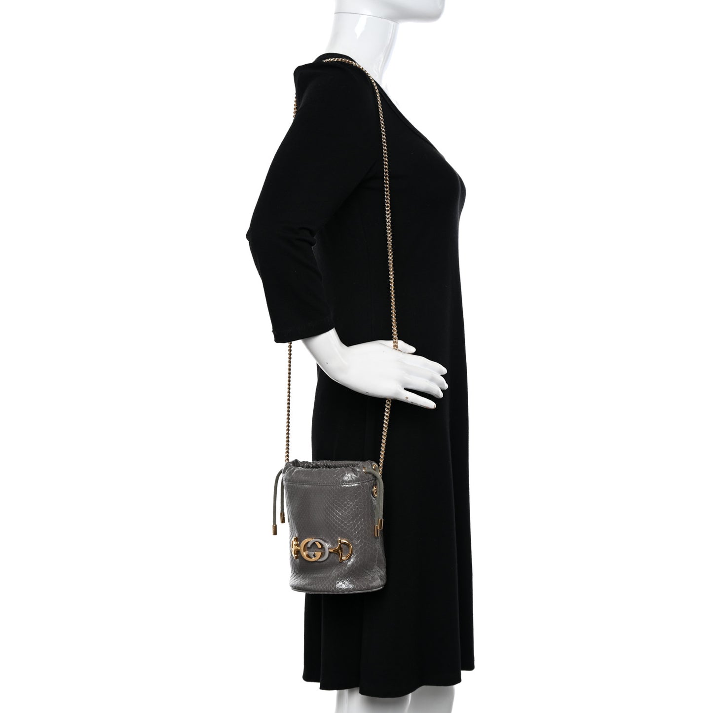 Snakeskin Mini Zumi Bucket Bag Dusty Grey