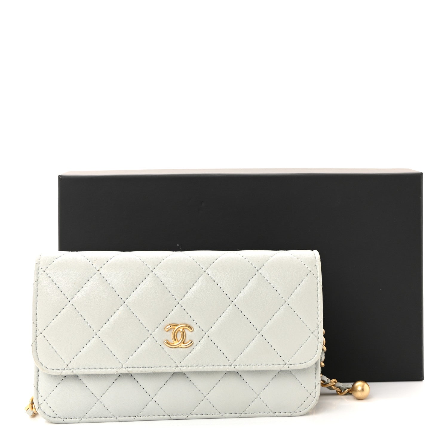Chanel Lambskin Pearl Crush Quilted Flap Phone Holder With Chain