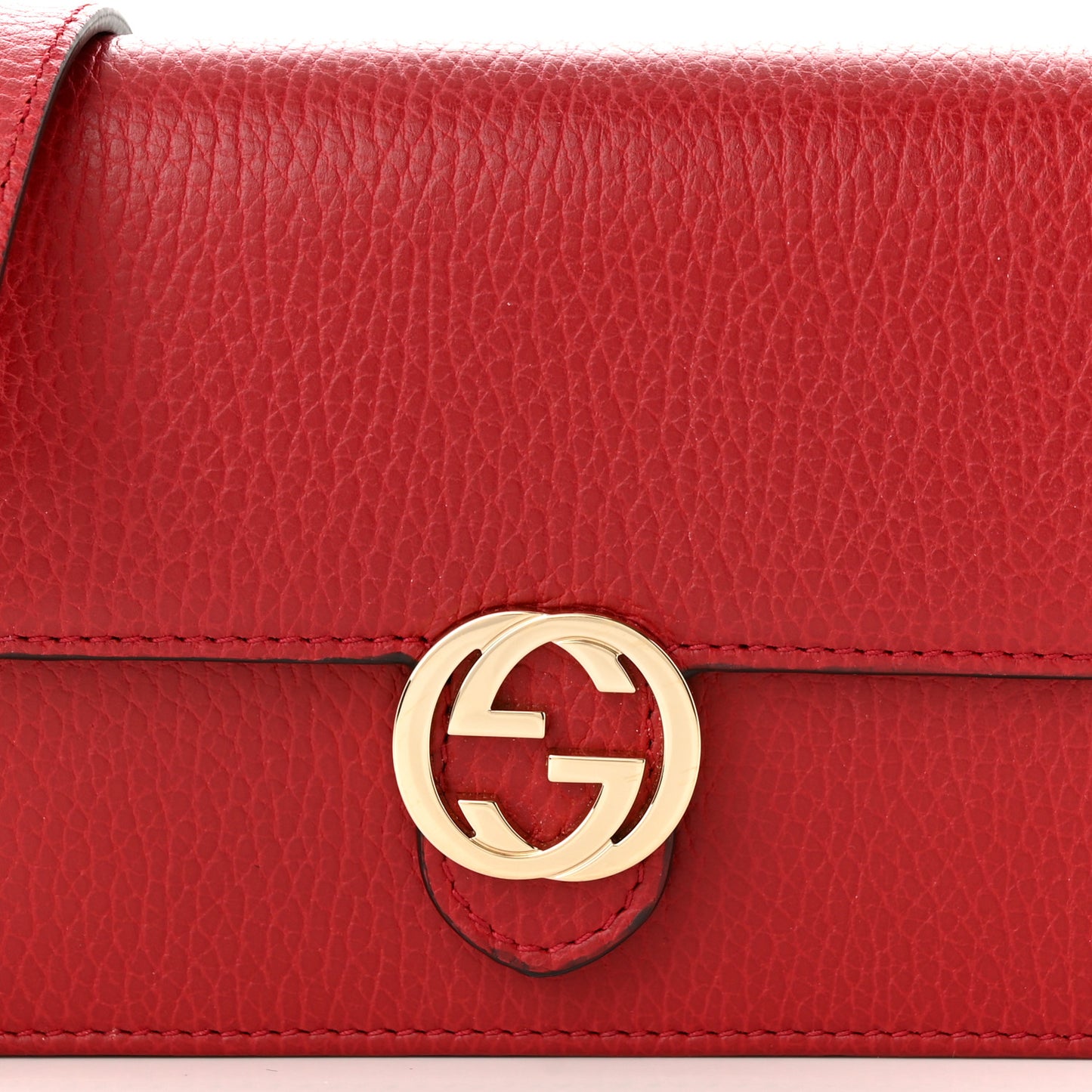 Dollar Calfskin Interlocking G Chain Wallet Red