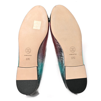 Chanel Laminated Calfskin Grosgrain Cap Toe CC Ballerina Flats 37 Multicolor Black 5 of 8