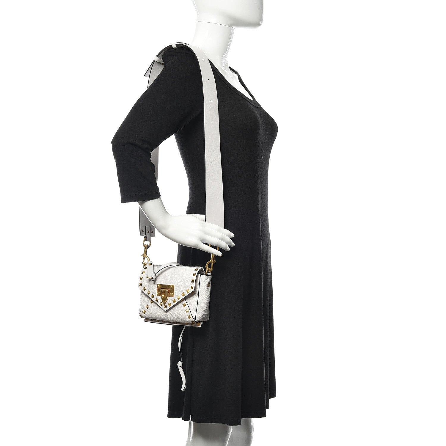 Valentino Garavani Grainy Calfskin Small Rockstud Hype Shoulder Bag White 2 of 9