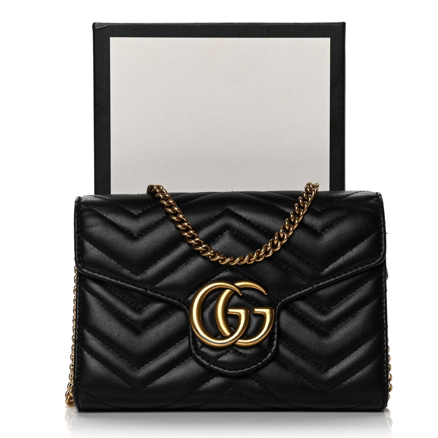 Calfskin Matelasse GG Marmont Chain Wallet Black