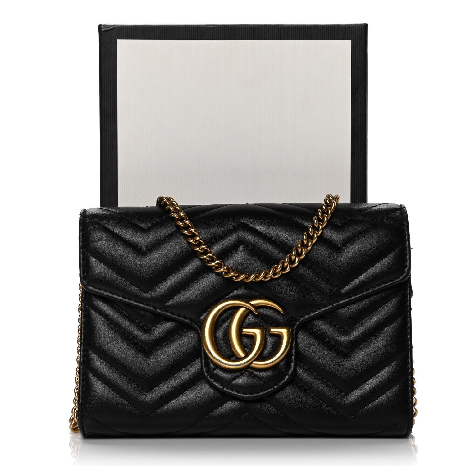 Gucci Calfskin Matelasse GG Marmont Chain Wallet Black 7 of 7