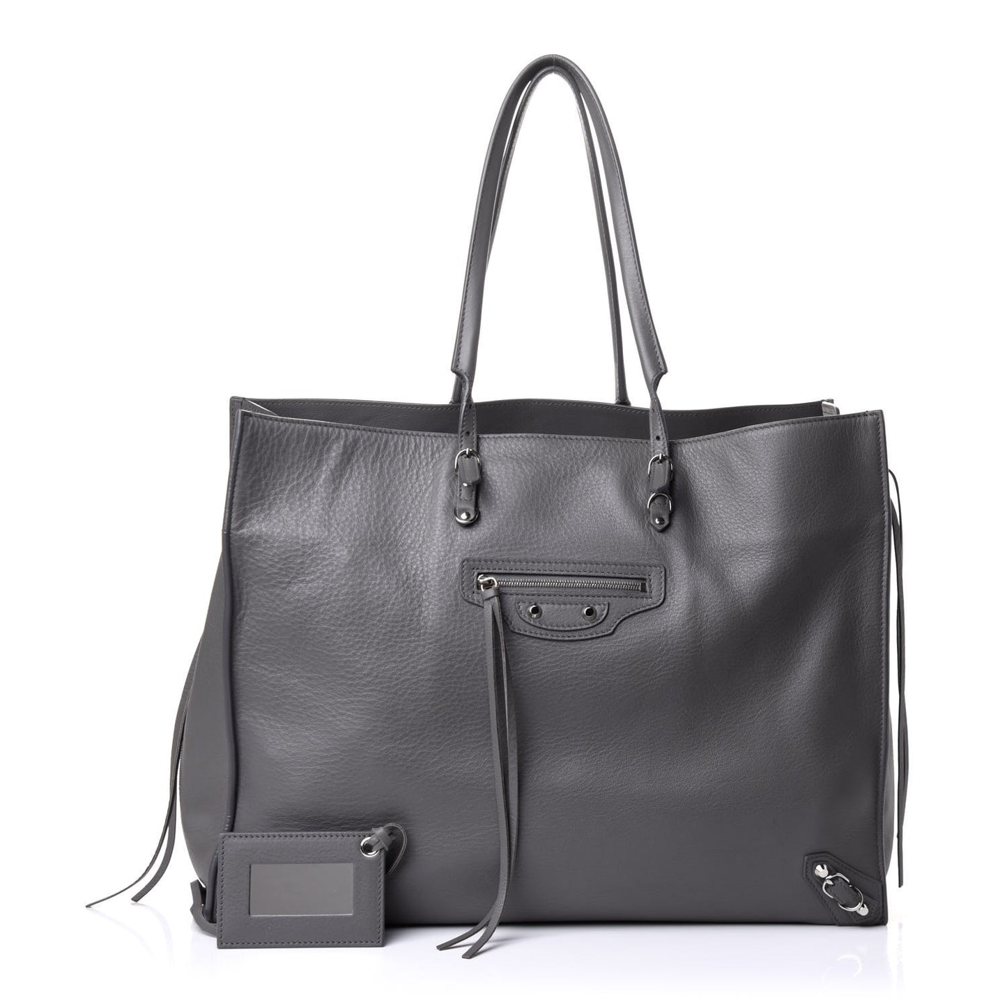 Veau Papier A4 Zip Around Tote Gris Acier