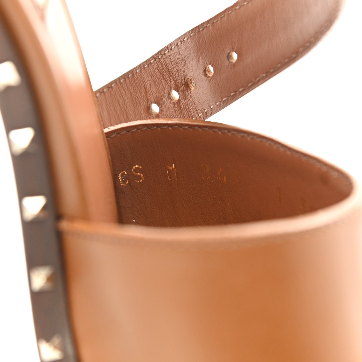 Valentino Garavani Calfskin Rockstud Ankle Strap Sandals 38 Brown 6 of 9