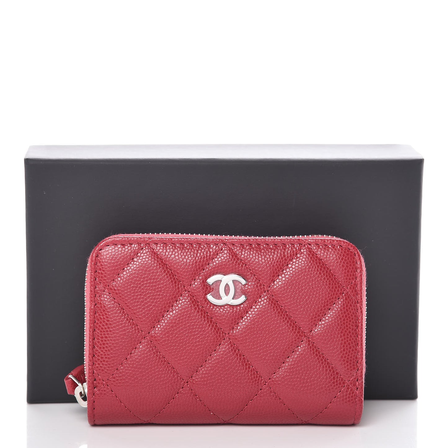 Caviar Quilted Zip Coin Purse Dark Pink