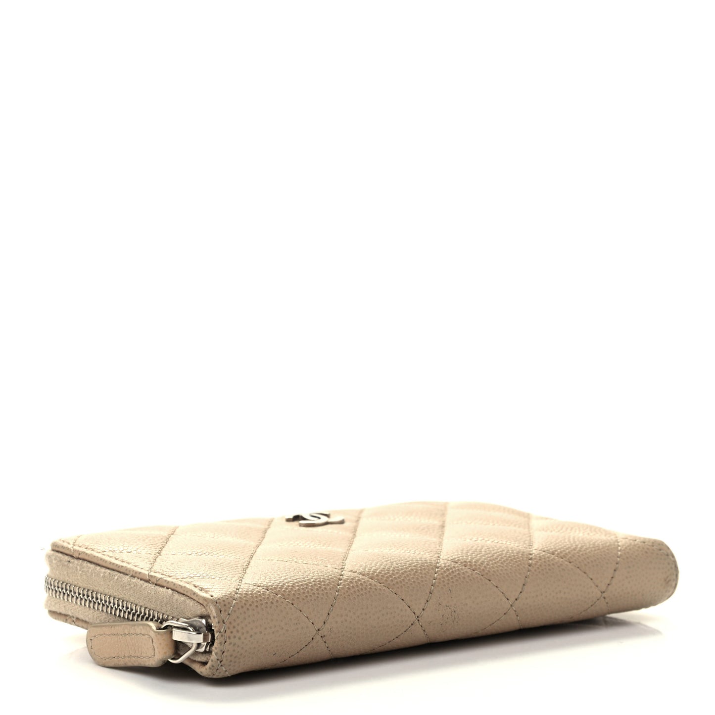 Caviar Quilted Medium Zip Around Wallet Beige