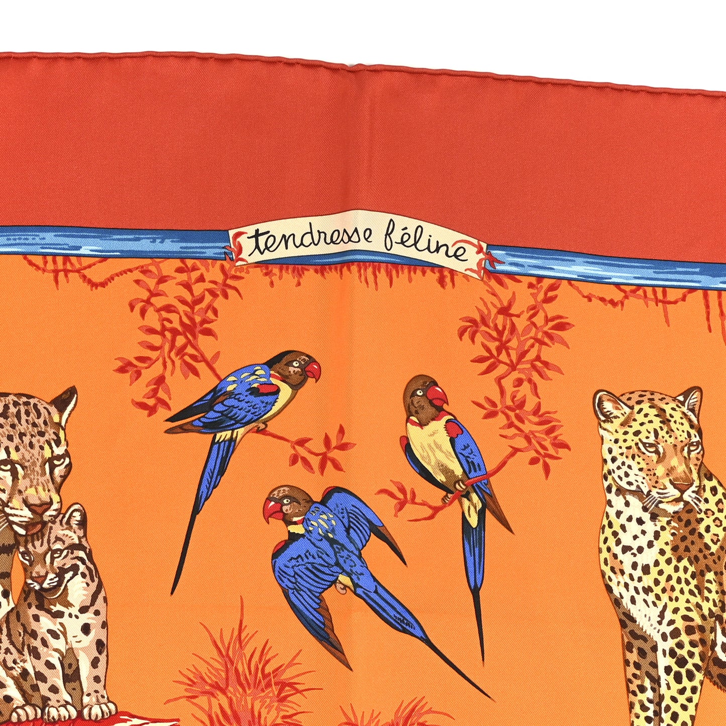 Silk Tendresse Feline Scarf 90 Brique Orange Bleu