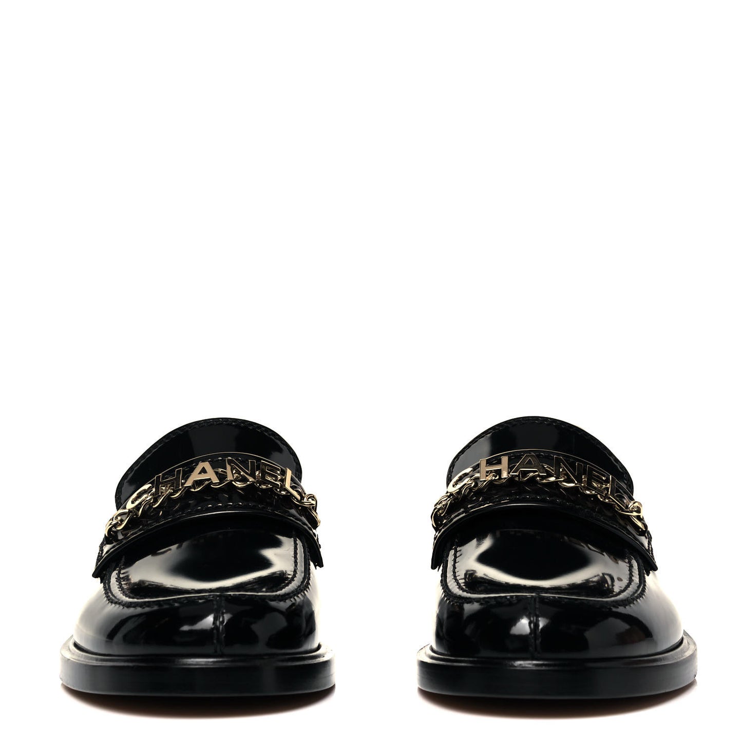 Shiny Calfskin Logo Loafers 38 Black