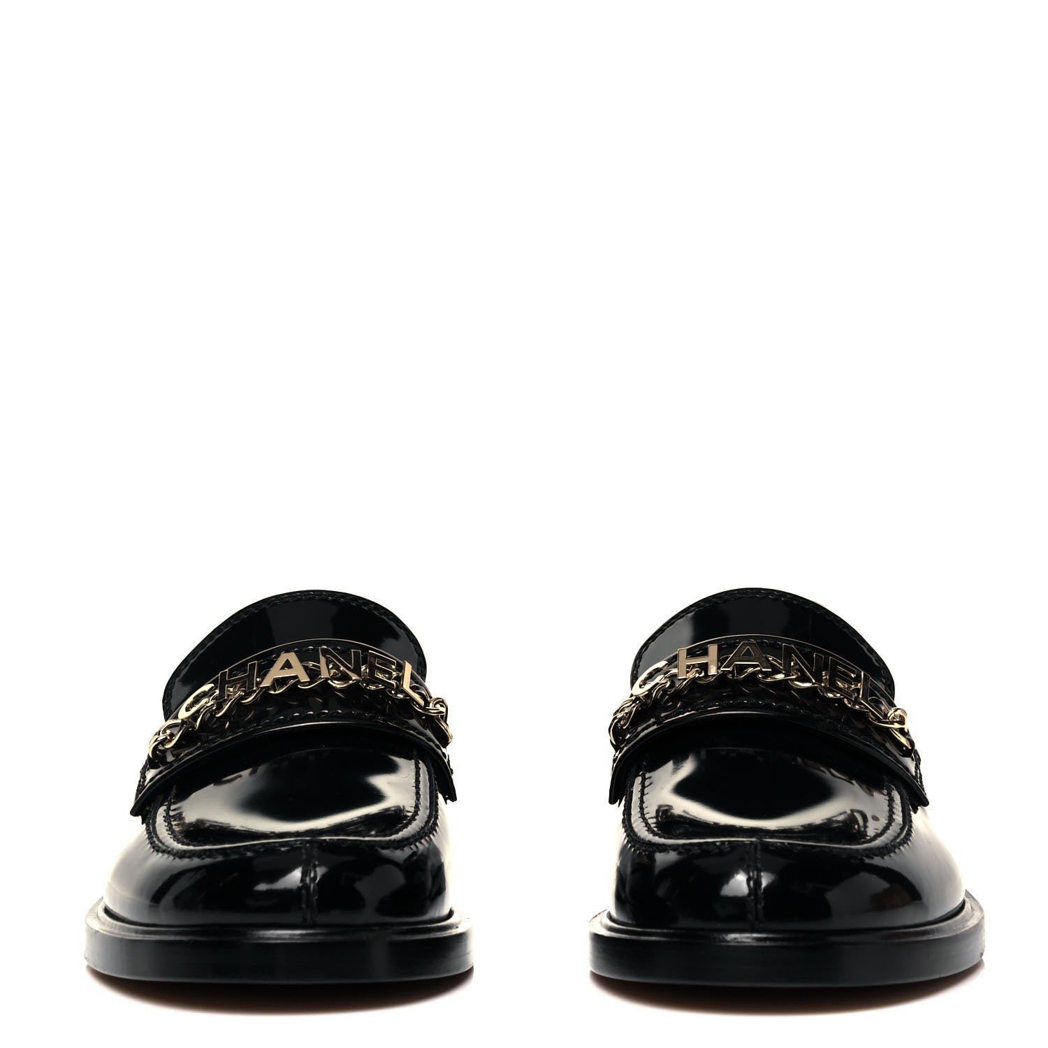Chanel Shiny Calfskin Logo Loafers 38 Black 2 of 7
