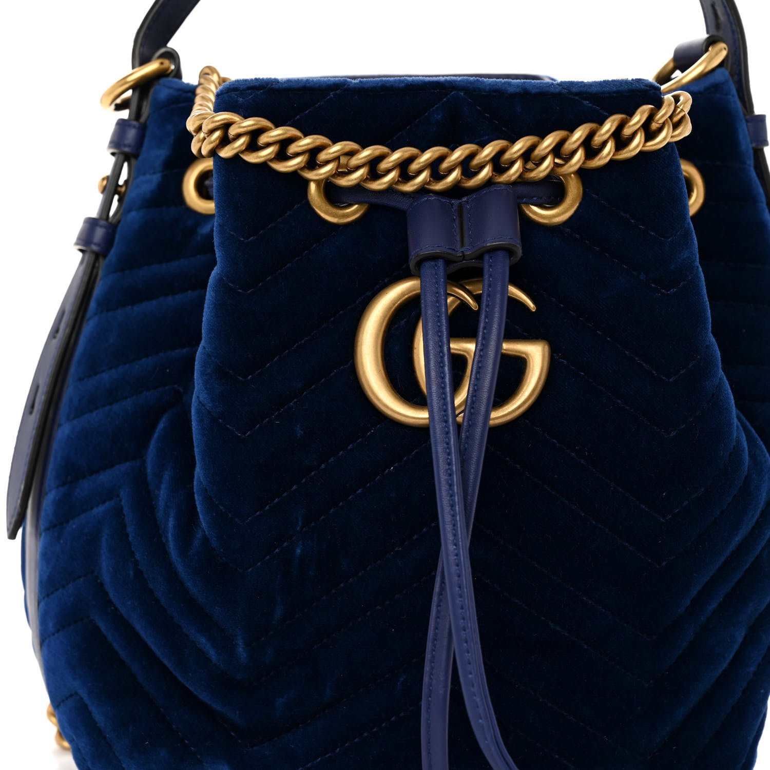Gucci Velvet Matelasse GG Marmont Bucket Bag Cobalt Blue 7 of 9