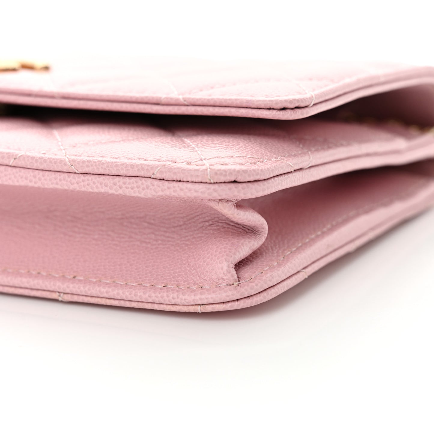 Caviar Quilted Studded CC Wallet on Chain WOC Light Pink