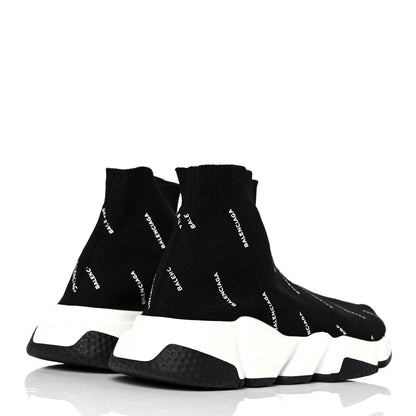 Balenciaga Neoprene Knit Allover Logo Bi-Color Sole Womens Speed Sneakers 36 Black White 4 of 8