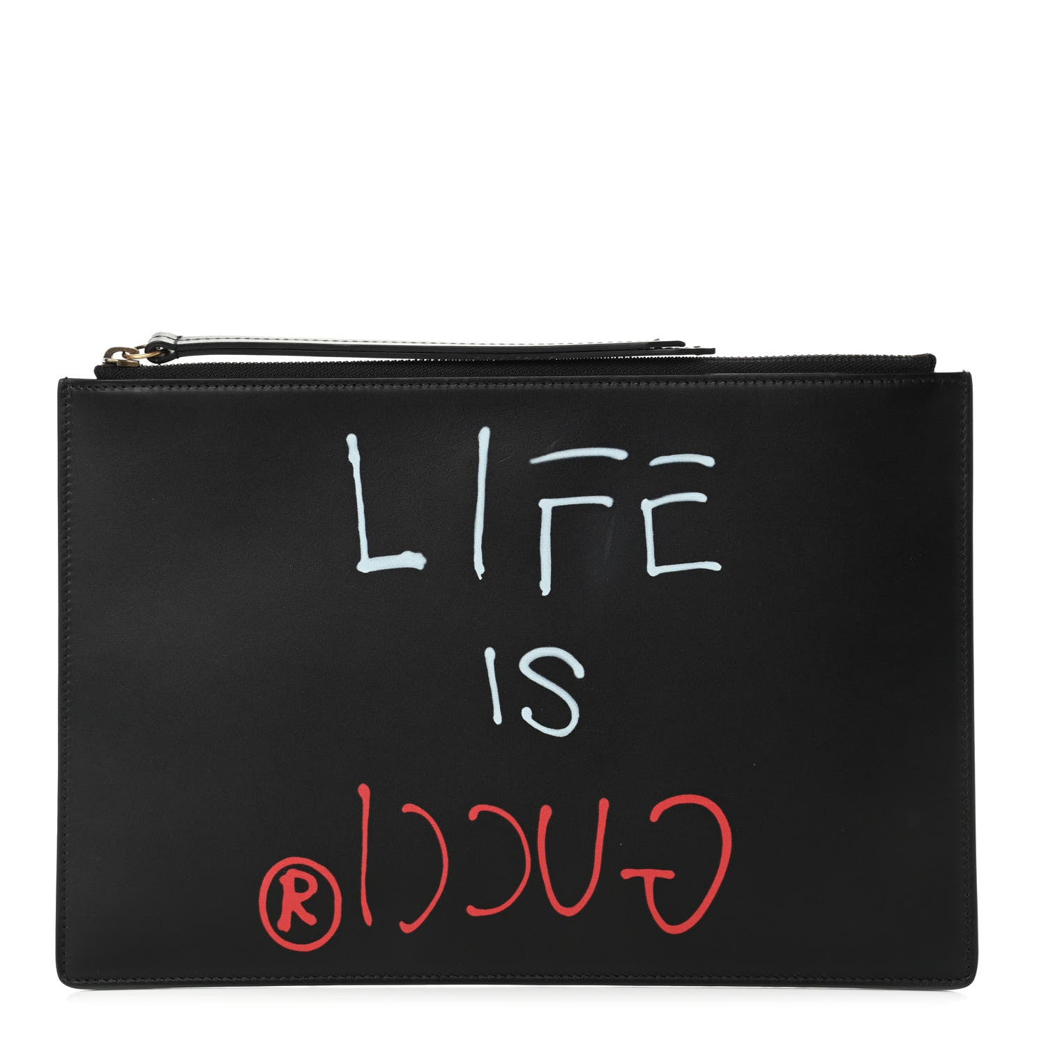 Gucci Calfskin GucciGhost Life is Gucci Zip Pouch Black 1 of 4