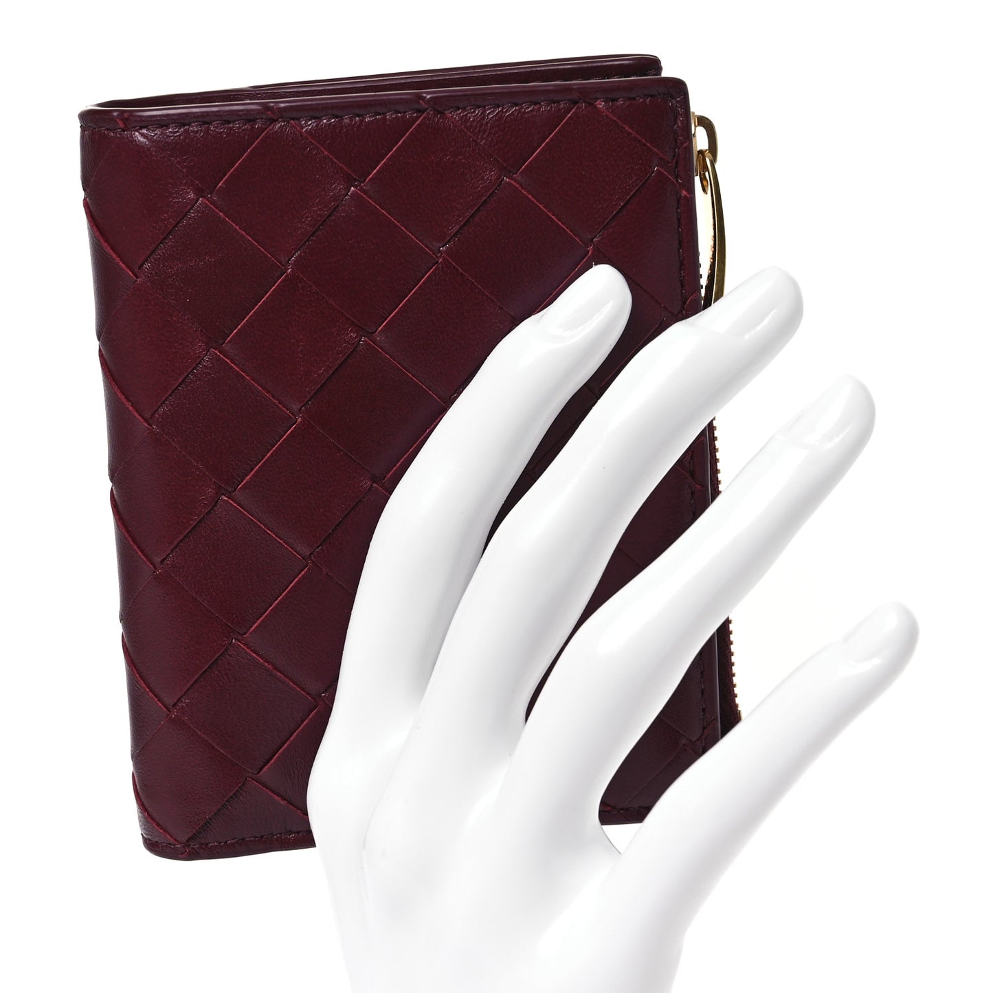 Nappa Intrecciato Small Bi-Fold Zip Wallet Barolo