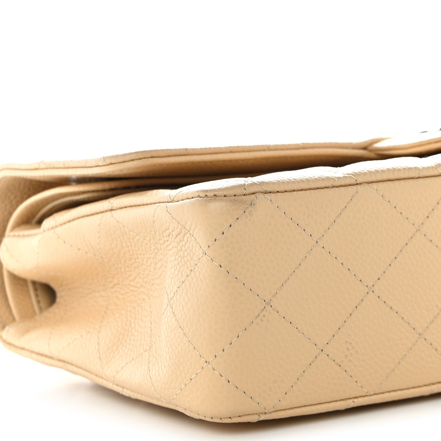 Caviar Quilted Medium Double Flap Beige