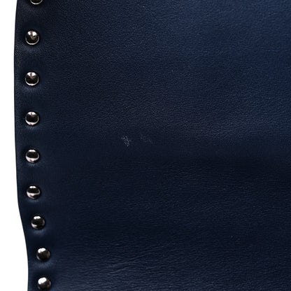 Valentino Garavani Vitello Colorblock Large Free Rockstud Halfmoon Saddle Bag Marine White 8 of 12