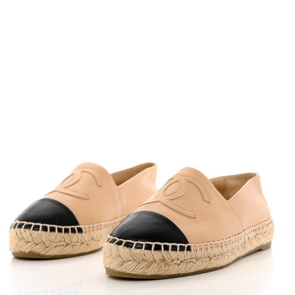 Chanel Lambskin CC Espadrilles 35 Beige Black 3 of 11