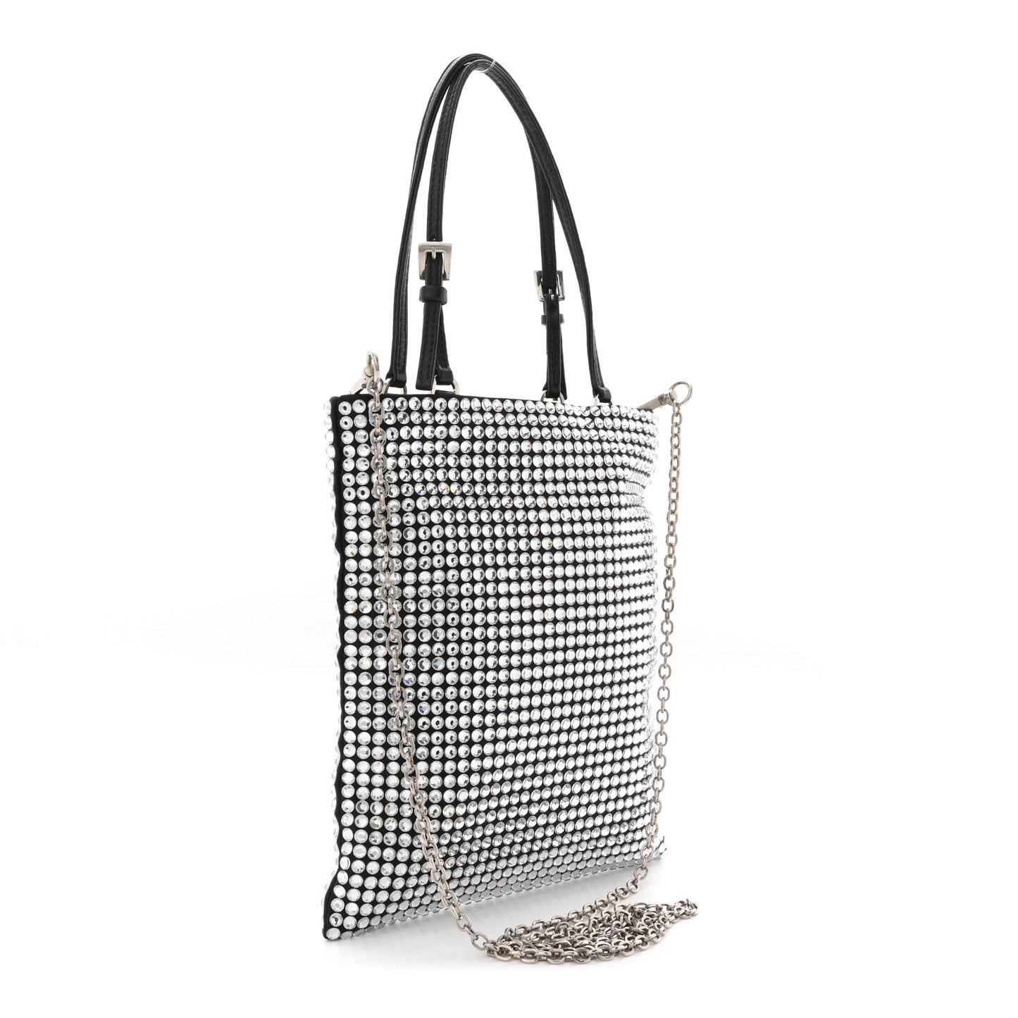 Satin Crystal Metal Triangle Logo Chain Crossbody Handbag Cristal