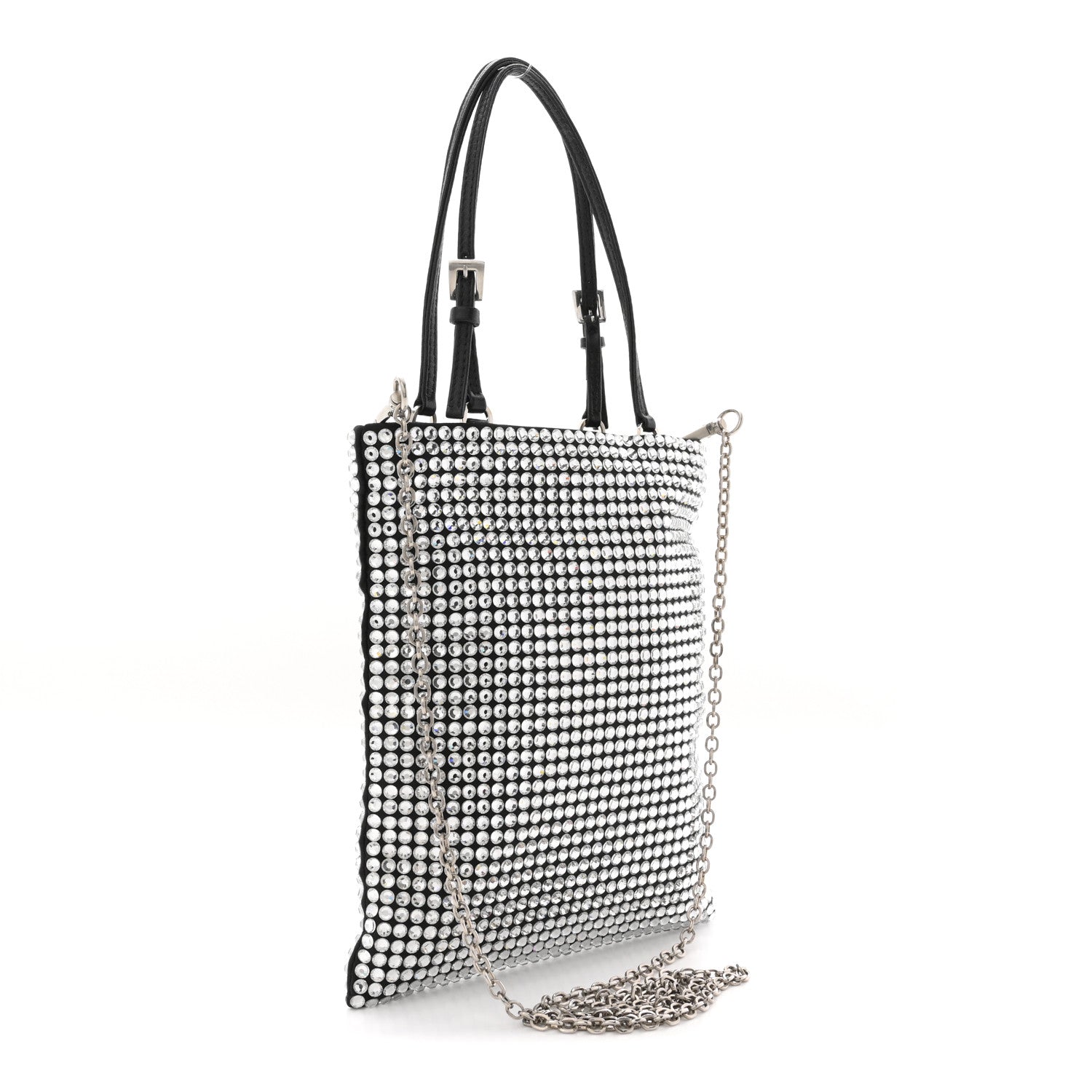 Prada Satin Crystal Metal Triangle Logo Chain Crossbody Handbag Cristal 3 of 10